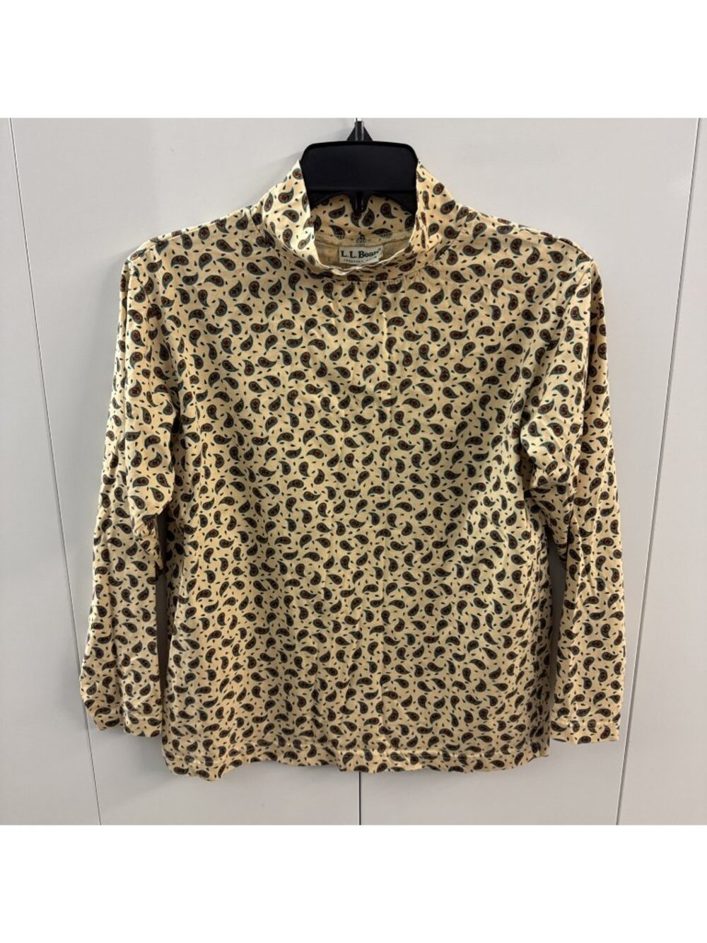LL BEAN High Neck Top Paisley Print Women’s Sz S Reg Sleeve Vintage Made In USA